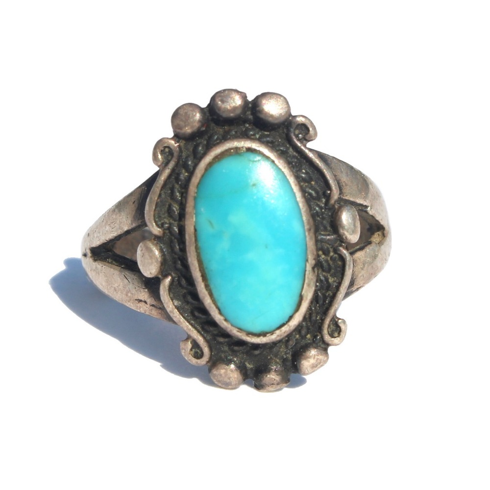 Vintage Turquoise Shadowbox Sterling Silver Ring 6